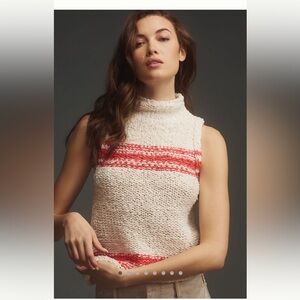 NWT Anthropologie Pilcro Nautical Mock Neck Keyhole Sweater Tank Red White XL